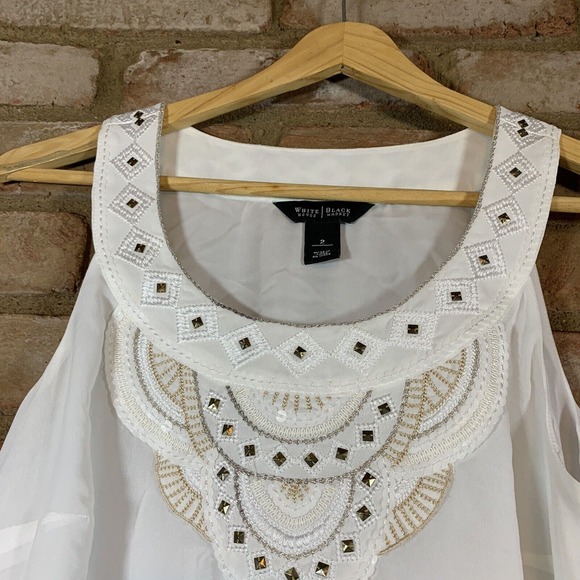 White House Black Market White Layered Embroidered Tank Blouse Size 2 - Picture 4 of 10